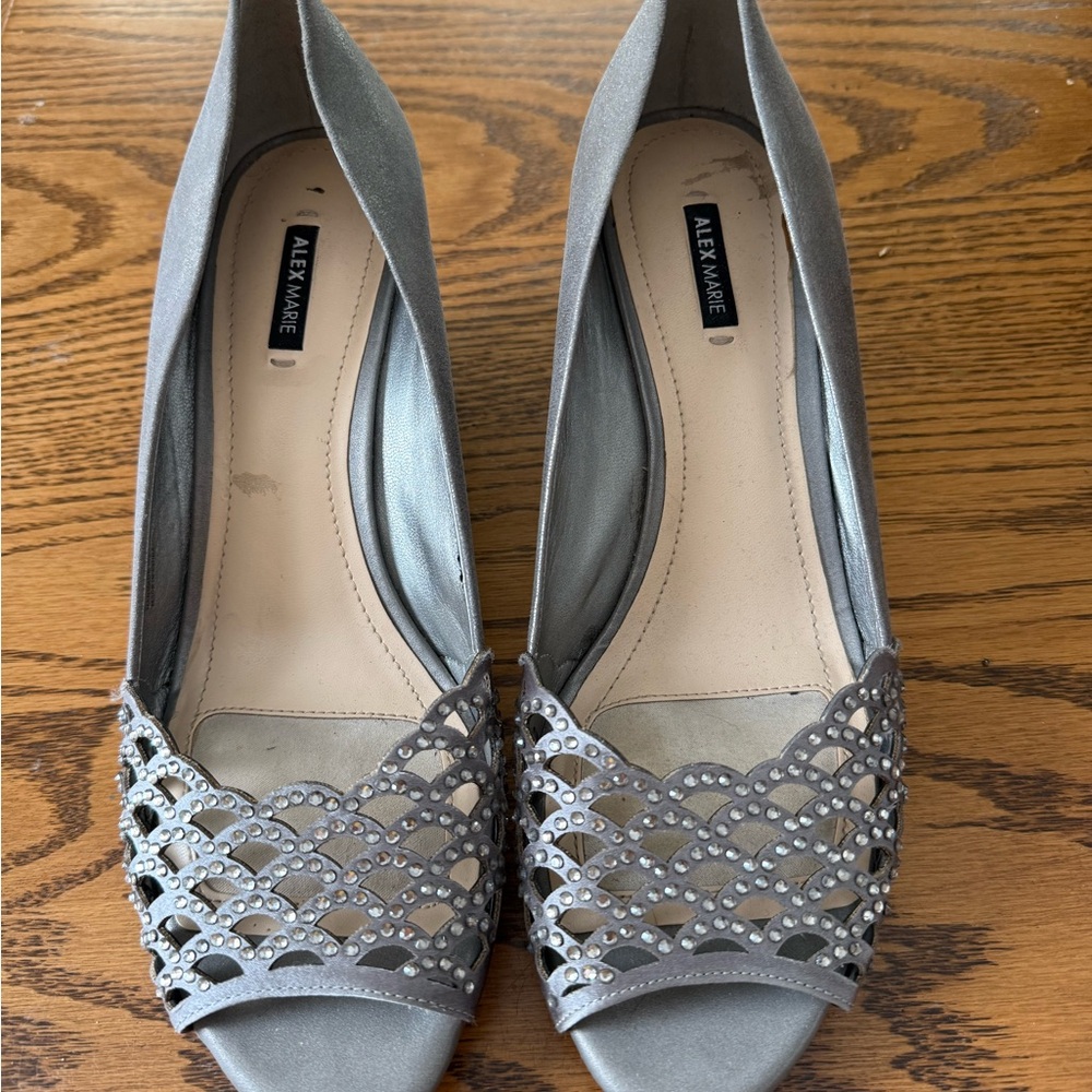 Alex Marie Silver Peep-Toe Heels